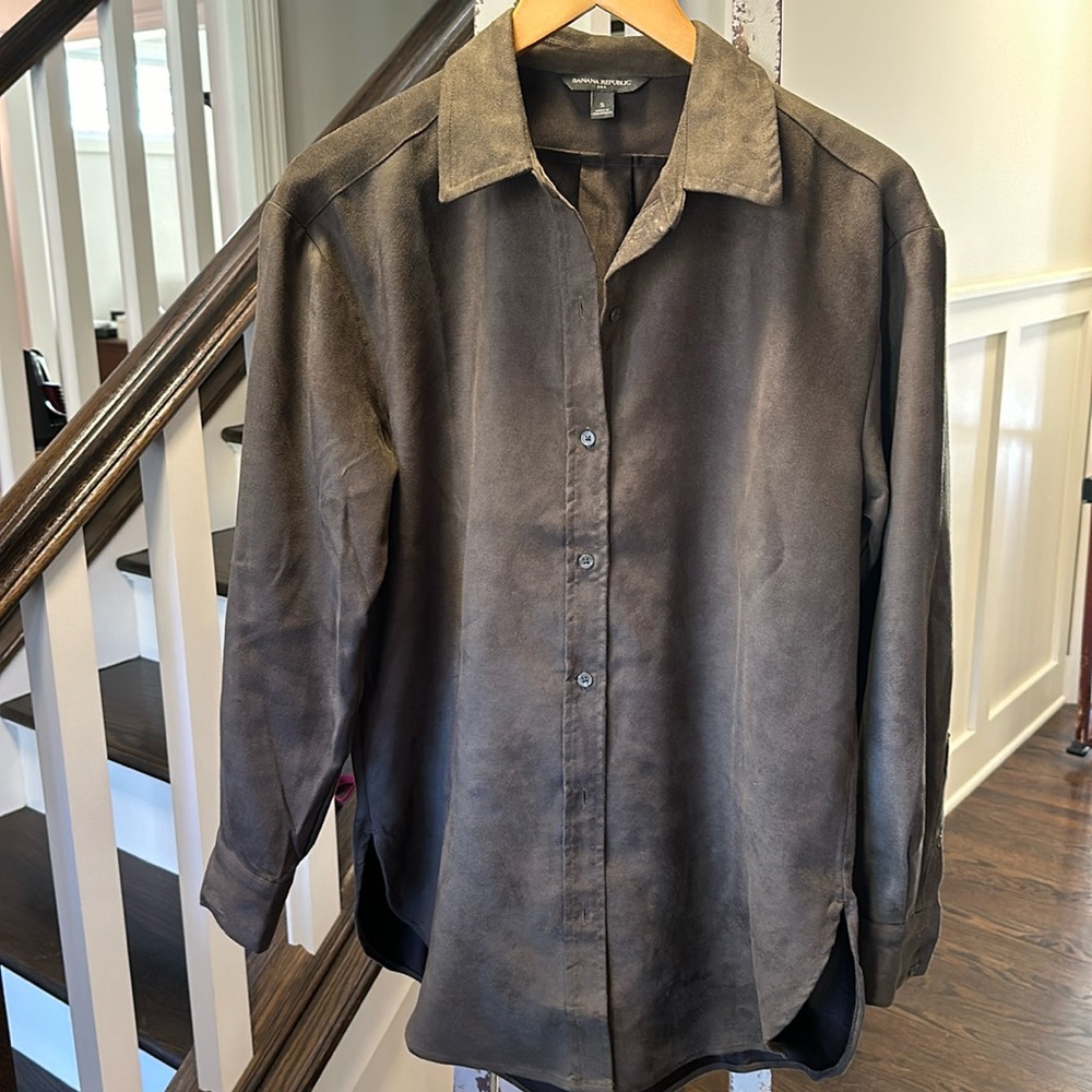 Banana Republic Factory Olive green Suede Button Down Shirt
